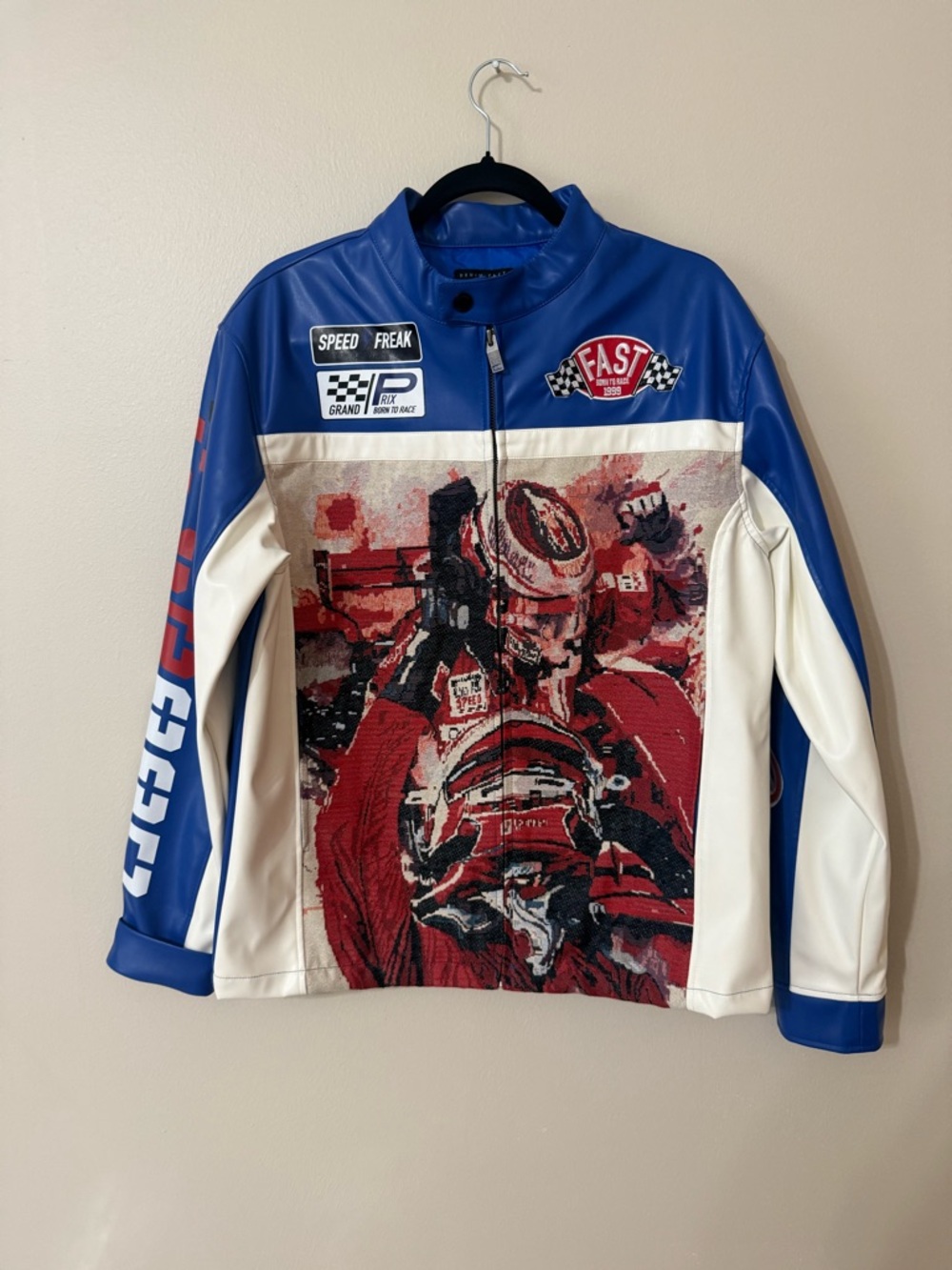 Copper Rivet Speed Freak Grand Prix Born To Race Blue Jacket Men's Medium